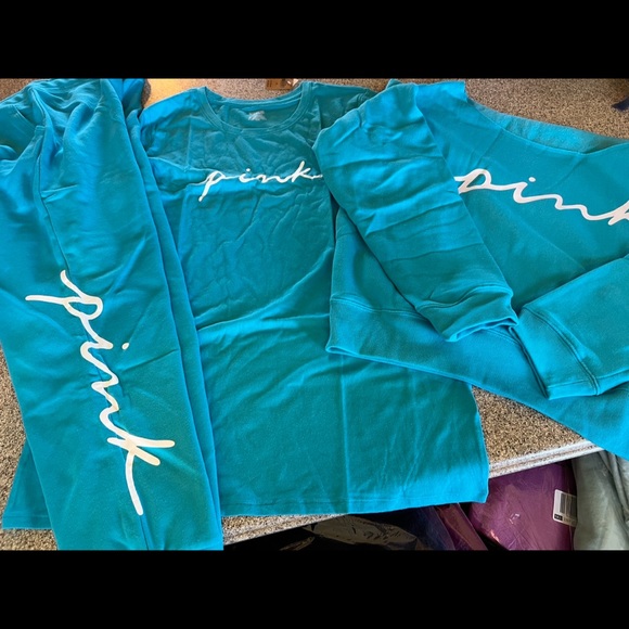 Vs pink crop crew skinny jogger short sleeve tee Neon scuba script logo - Picture 2 of 15